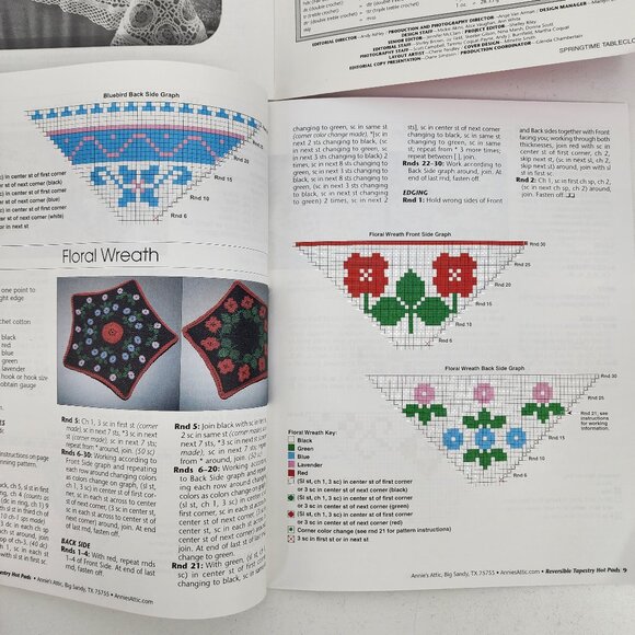 Lot 2 Annies Attic Crochet Pattern Booklet Tapestry Hot Pads & Spring Tablecloth - Picture 4 of 12
